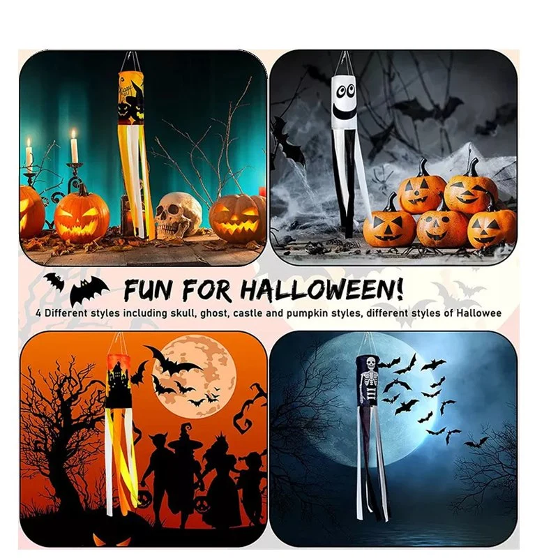 2022 Hot Sale Scary Hanging Outdoor Decor Happy Halloween Ghost Wind Flag for Halloween Windsock Yard Decoration