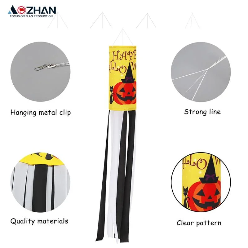 Halloween Party Supplies Decorations Outdoor LED Ghost Windsock Hanging Decor Hallowmas Wind Sock Yard Tree Luminous Ghost Flag