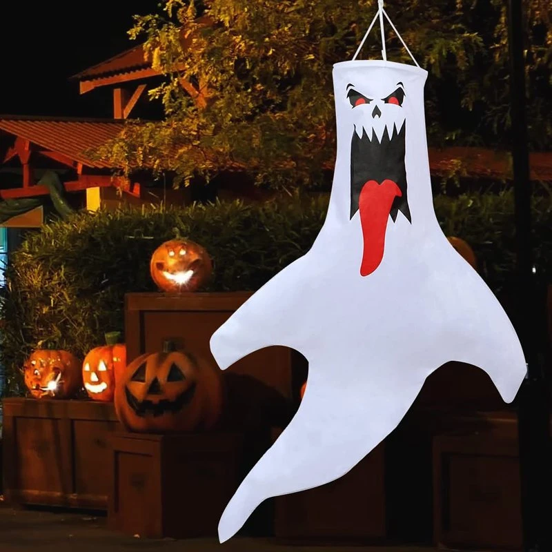 White Black Ghost Windsock Flag Halloween Terrace Lawn Garden Home Decor (Polyester Material)