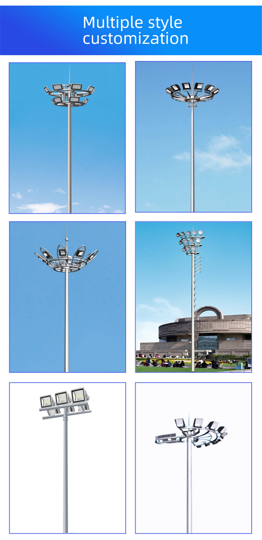 18m 25m 30m Telescopic Flood Street Light Pole Football LED Light Stadium Lighting Pole